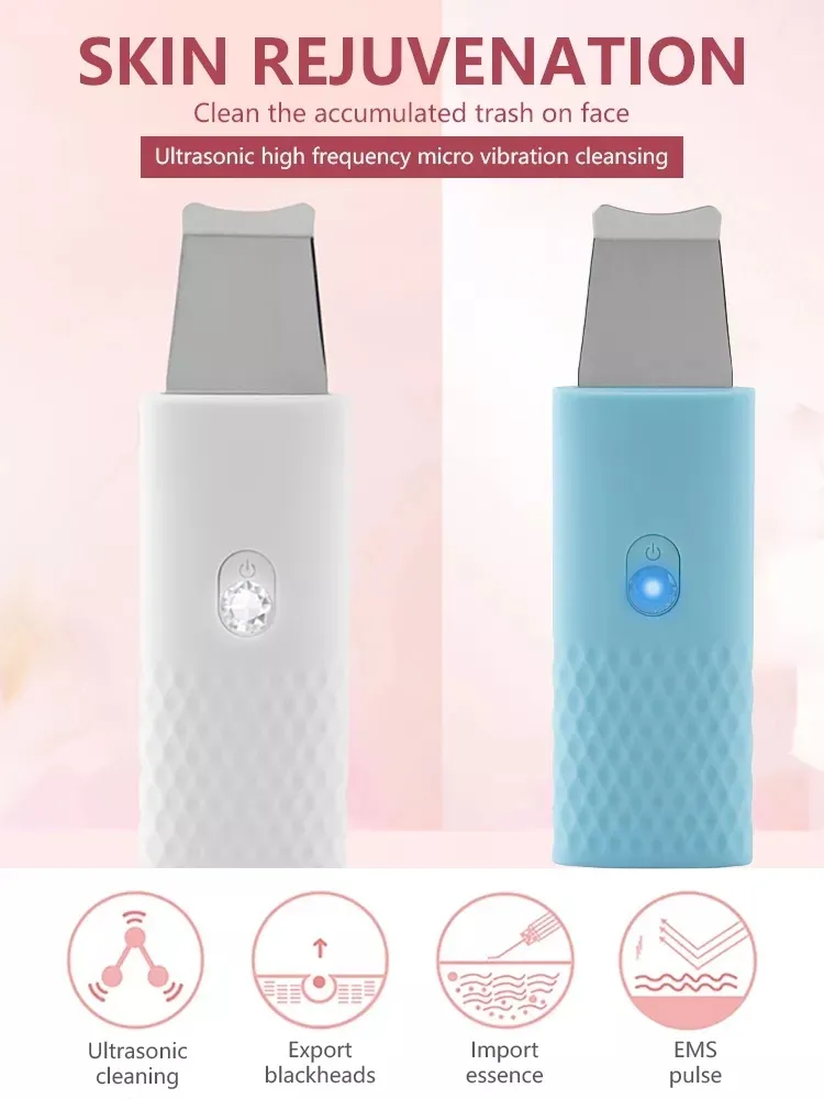 Ultrasonic Face Skin Scrubber Blackhead Acne Removal Facial Vibration Massager Peeling Shovel Exfoliator Clean Machine