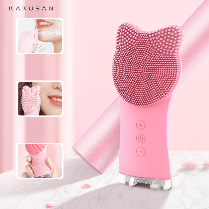 Wholesale Hand Held 2-in-1 Electric Silicone Facial Cleansing Brush Sonic Vibration Face Scrubber Exfoliator Massage Deep