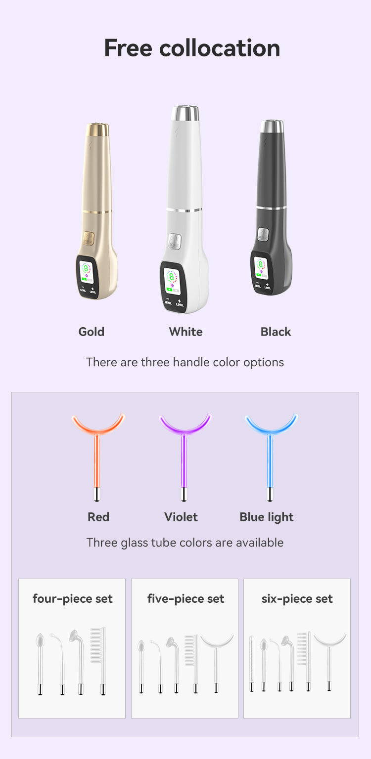 LCD Screen High Frequency Handheld Electrotherapy Skin Care Galvanic High Frequency Wand Facial Machine