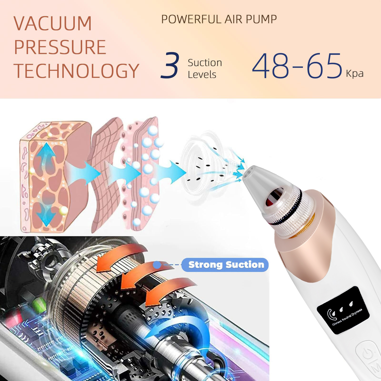 Blackhead Remover Vacuum Facial Pore Cleaner Electric Comedone Whitehead Extractor 5 Suction Probes