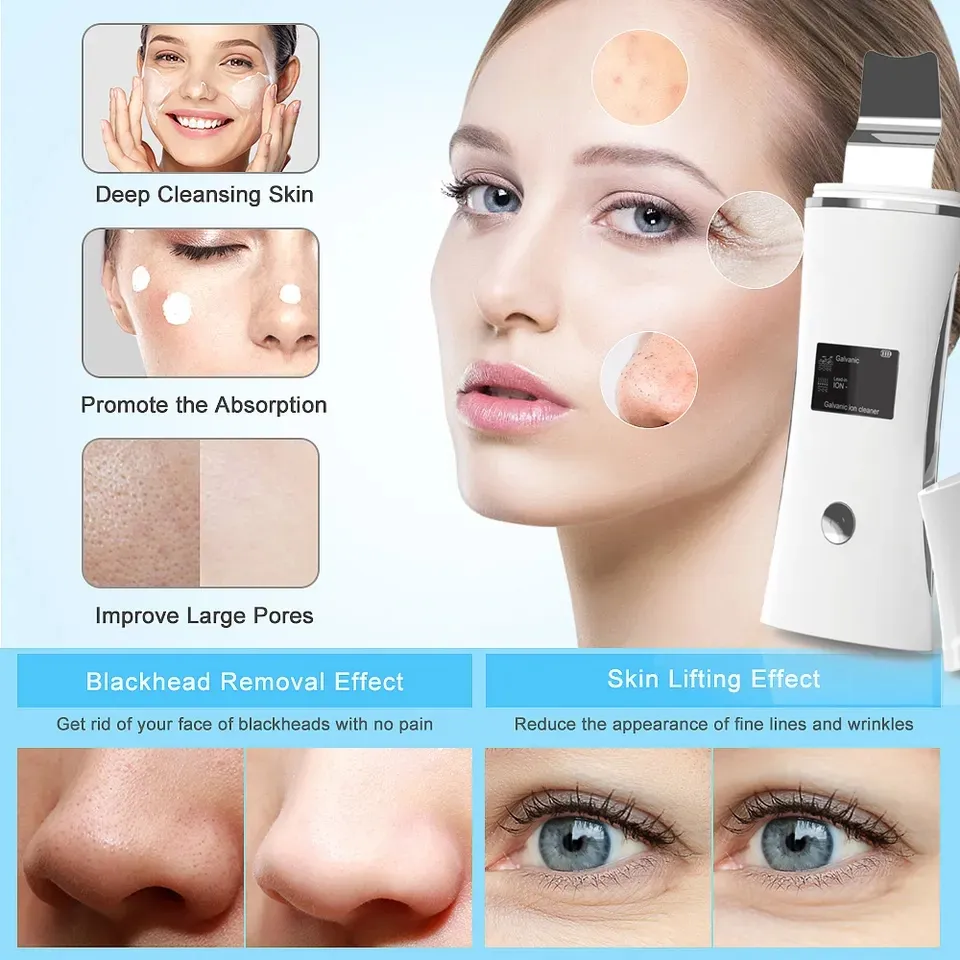 Professional Electric Rejuvenation Beauty Face Care Ultrasonic Facial Spatula Blackhead Remove Pore Cleanse Peeling Exfoliator Skin Scrubber