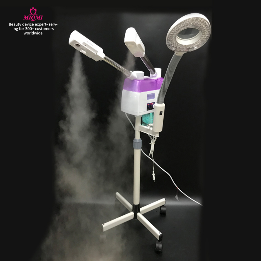 Professional 3 in 1 Hot and Cold Spray Facial Steamer Ozone Vaporizer Facesteamer with 5X Magnifying Light for Beauty Salon Spa