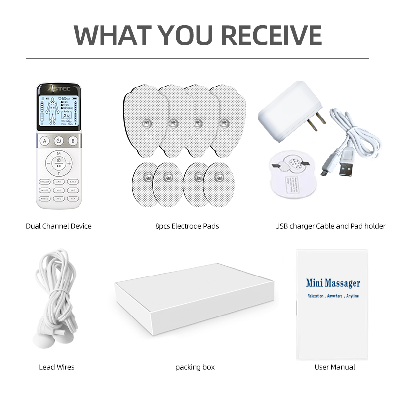 AsTec Physical Therapy Equipment Tens Machine Physiotherapy EMS Pulse Dual Channel Body Massager Muscle Stimulator Pain Relief