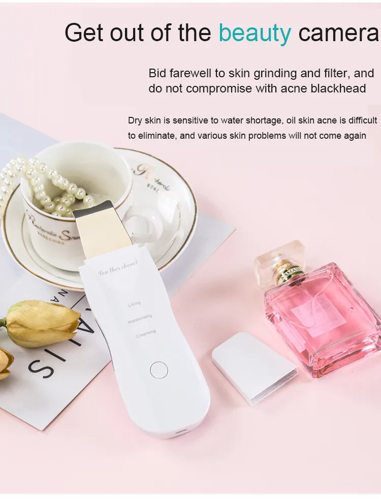 Facial Cleaner Ultrasonic Skin Scrubber Gold Blackhead Removal Beauty Machine Removing Kit Scraper