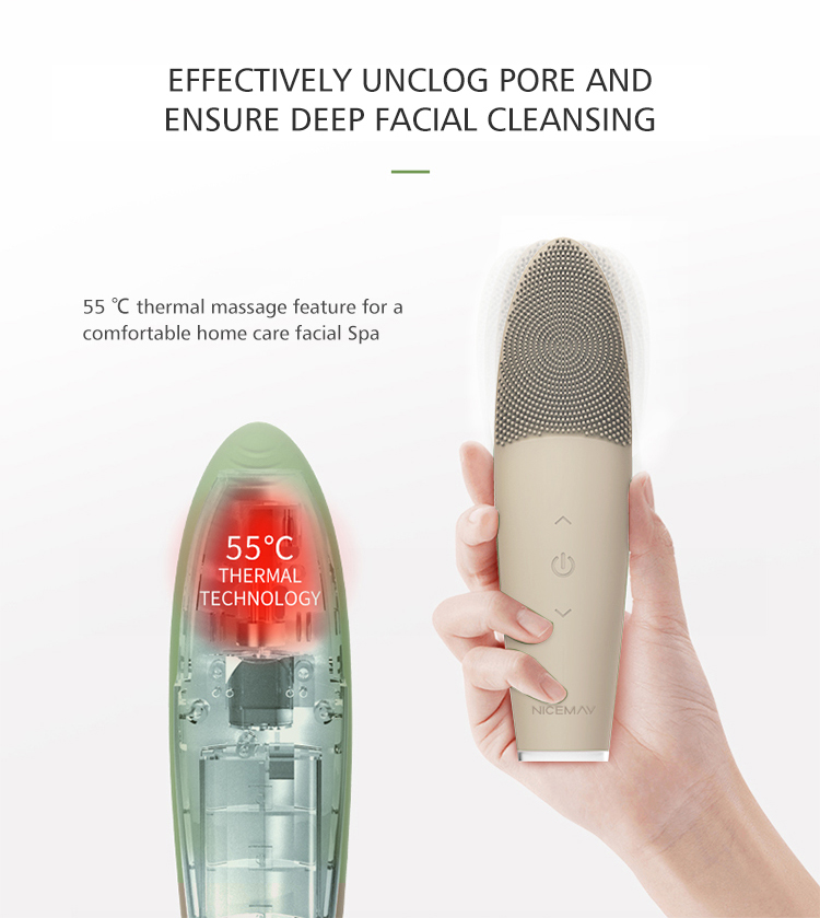 52℃ Constant Heat Sonic Face Brush Silicone Scrubber 7 Speed Levels Blackhead Remover For Deep Pore Cleansing