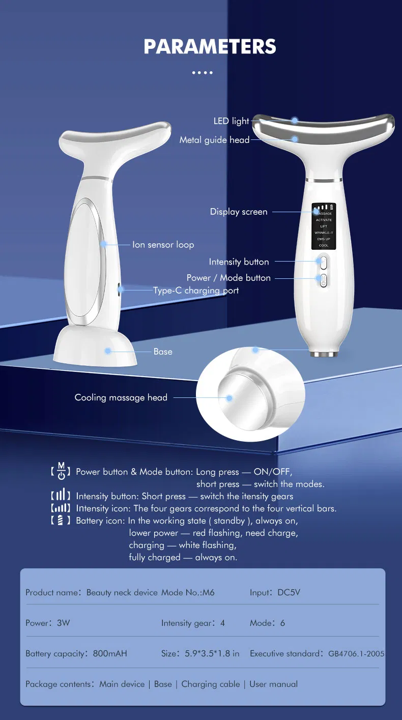 4 Colors LED Light Therapy Microcurrent Face Lifting Double Chin Removal Neck Beauty Device
