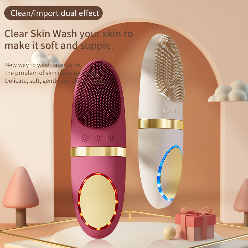 Skin Care Heat Cold Face Cleansing Machine Sebum Removal Pore Deep Clean Silicone Electric Facial Vibration Cleanser Brush