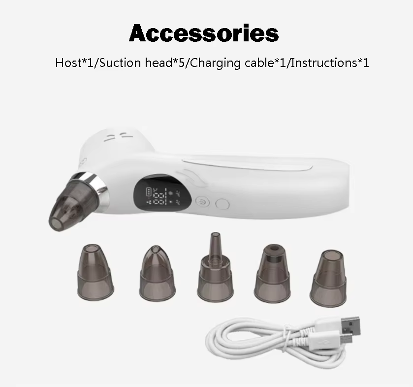 High Quality USB Facial Home Use Blackhead Extractor Remover Pore Vacuum Rechargeable with 5 Suction Heads Made of Plastic