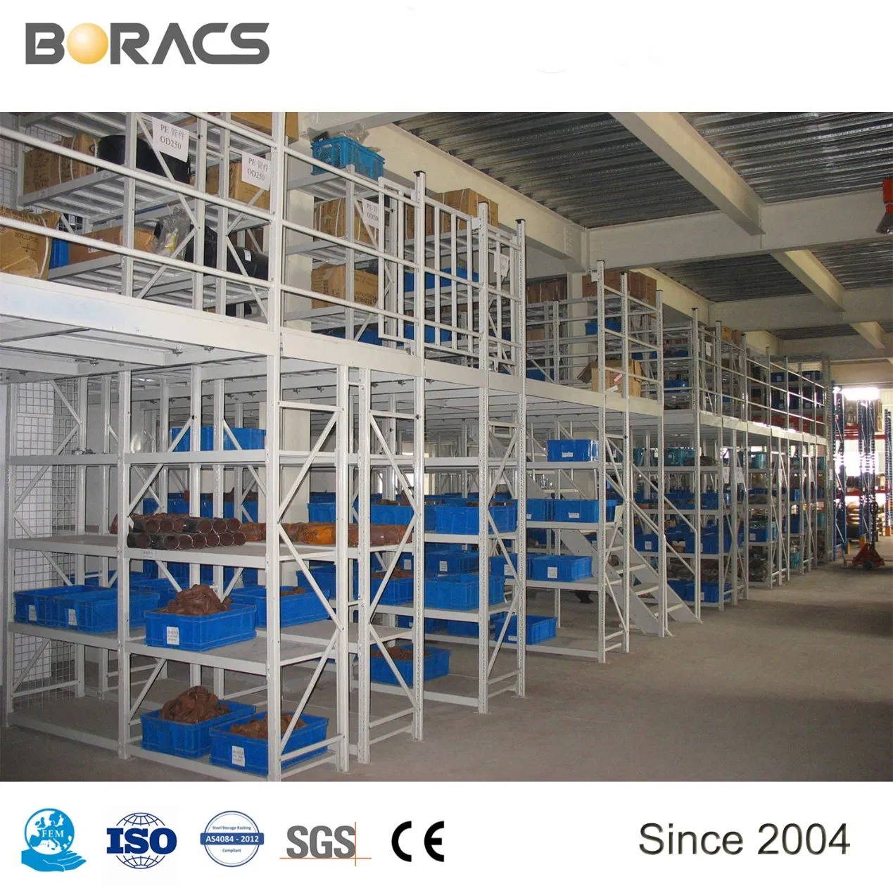 Automated Warehouse Mezzanine System with Integrated Conveyor Cutouts and Robotic Picking Station Compatibility