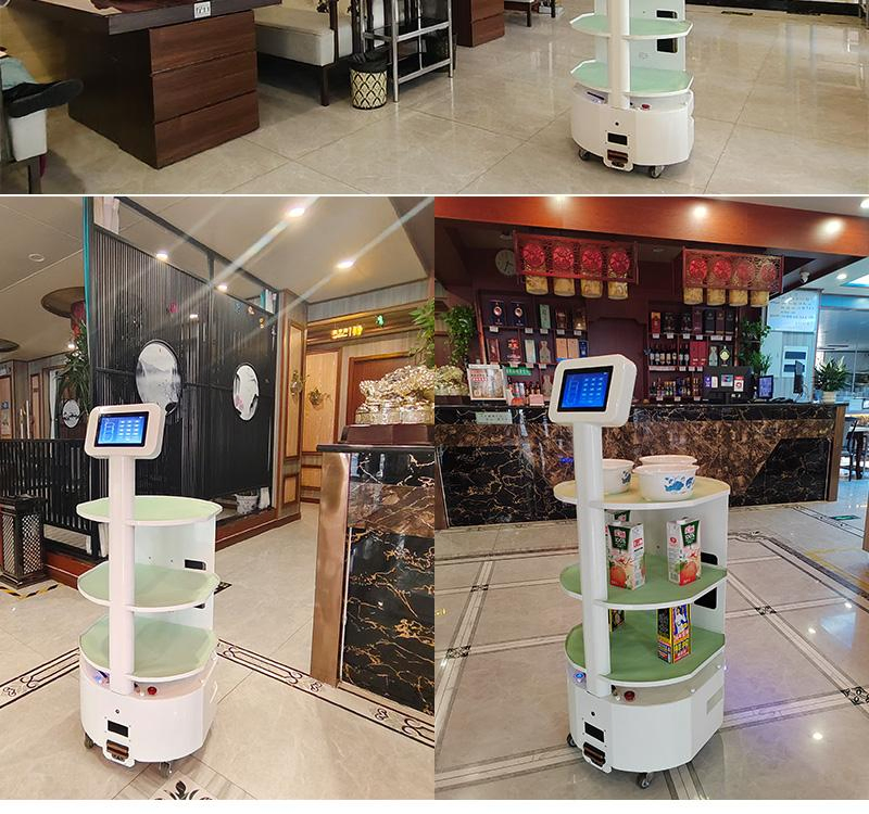 Hotel Delivery Robot Smart Waiter with HD Advertising Display AMR Navigation