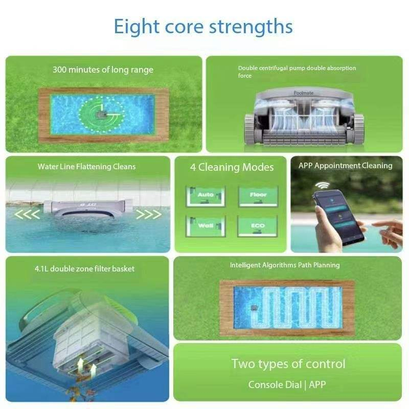 Smart Cordless Pool Cleaning Robot with Bluetooth Navigation