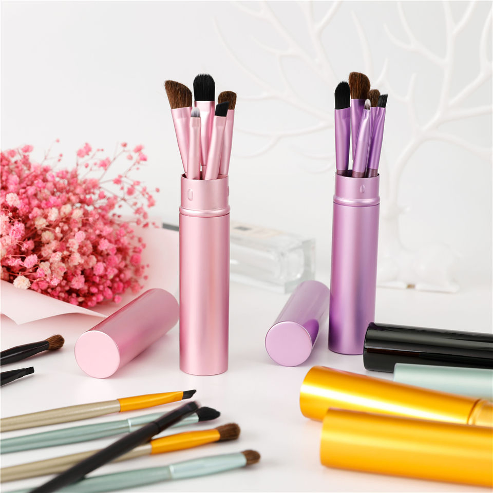 Juego de brochas de maquillaje para ojos portátil y mini, brocha de sombra de ojos, delineador y cejas