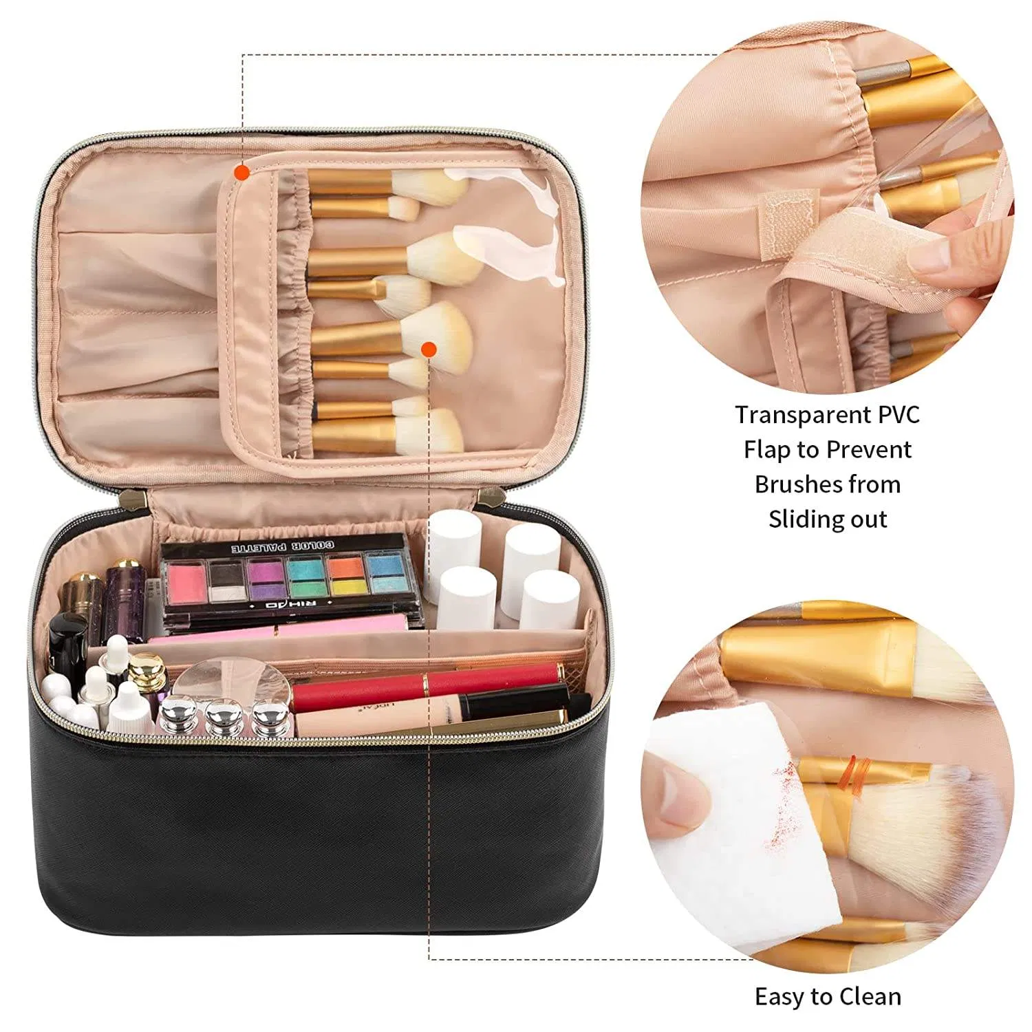 Bolsa de maquillaje de viaje de nylon bordada con cremallera y organizador de cosméticos