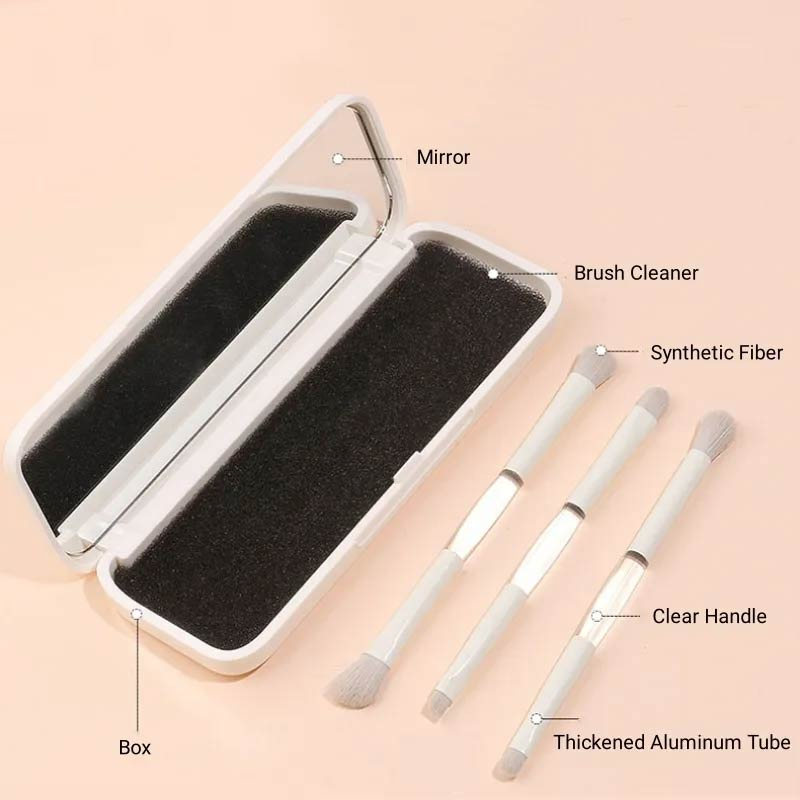 Herramienta de Maquillaje Portátil Espejo Plegable 3 Juego de Brochas de Maquillaje de Doble Cabeza Brocha Detalle para Ojos Brocha para Labios Brocha para Teñir Halo Brocha para Sombra de Ojos