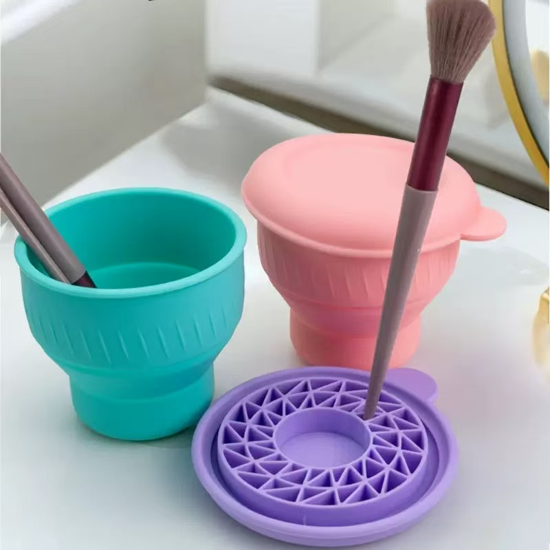 Nuevo cepillo de maquillaje multifuncional de silicona al por mayor, limpiador de tazas plegable