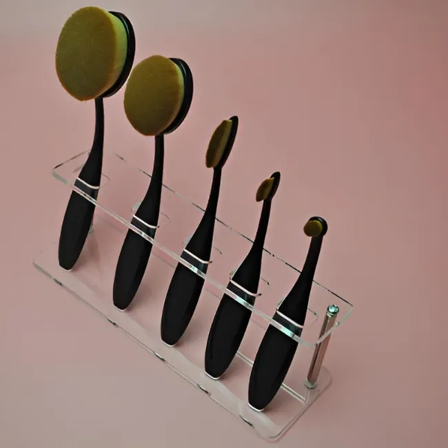 Conjunto de brochas de maquillaje multifuncionales profesionales con soporte de plexiglás para estudio de belleza