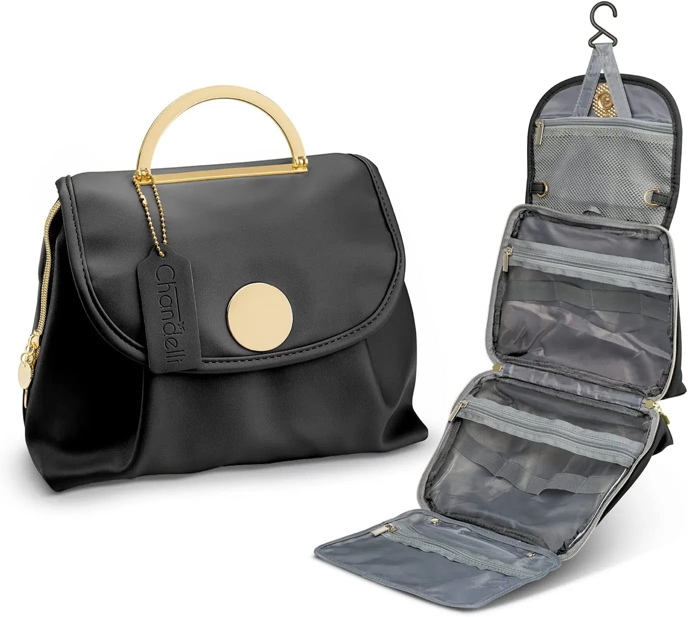 Organizador de Maquillaje Impermeable y Elegante con Gancho de Viaje para un Empaque Fácil
