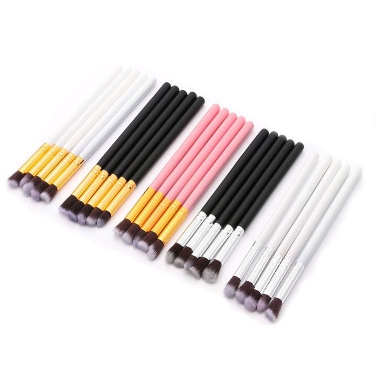 Precio de fábrica 5PCS Juego de brochas de maquillaje con pelo sintético y mango de madera, brocha de ojos cosmética con tu propio logo