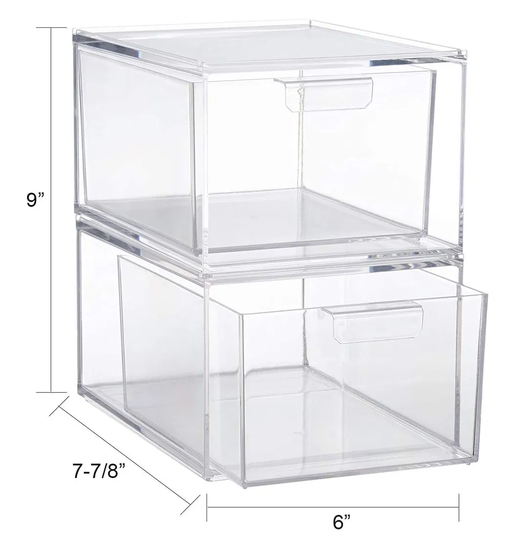 Conjuntos de cajas de maquillaje de acrílico transparente multipropósito, cajones de almacenamiento de plástico apilables, organizador de cosméticos