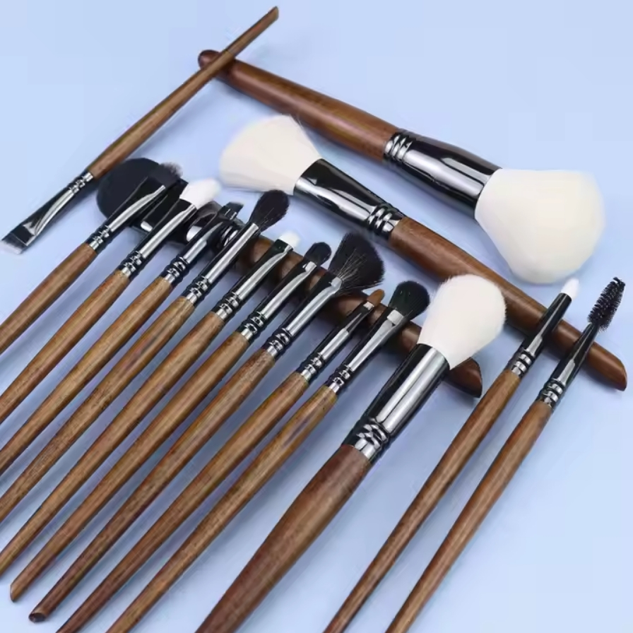 16PCS Juego de brochas de maquillaje de lana fina Light Peak con mango de madera para ojos
