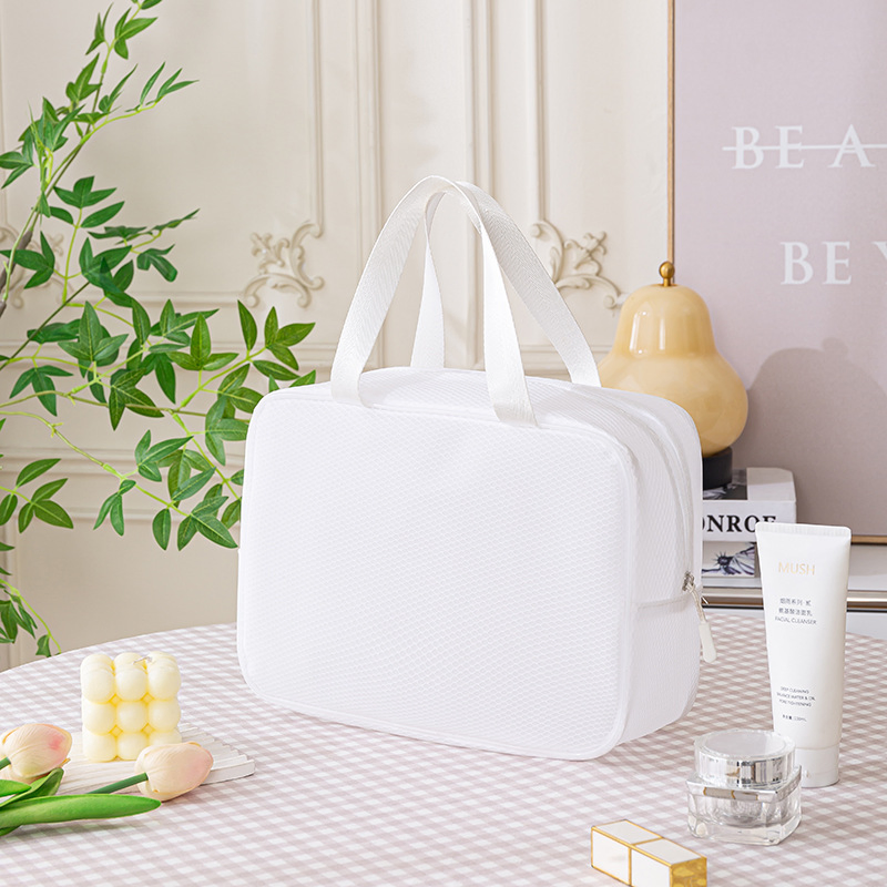 Bolsa de almacenamiento de malla elegante para maquillaje y artículos de tocador, organizador de gran capacidad y tamaño múltiple para viajes de negocios
