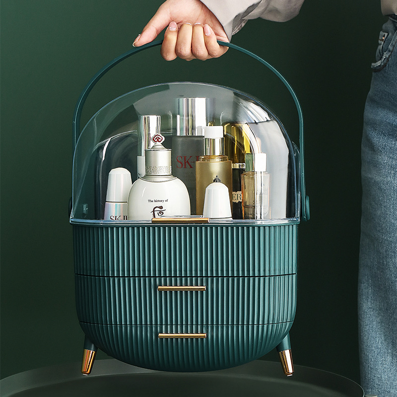 Estuche de almacenamiento cosmético de gran capacidad, bolsa de viaje para cosméticos, organizador de maquillaje, organizador de cuidado de la piel con cajones y tapa