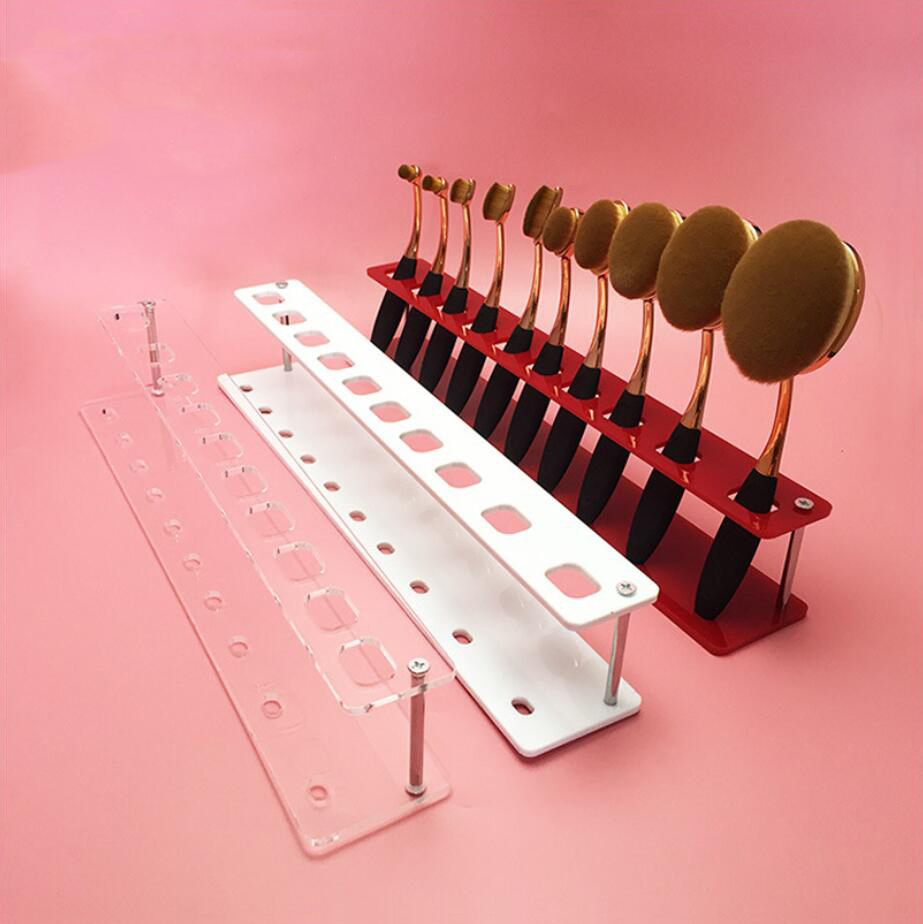 Conjunto de brochas de maquillaje multifuncionales profesionales con soporte de plexiglás para estudio de belleza