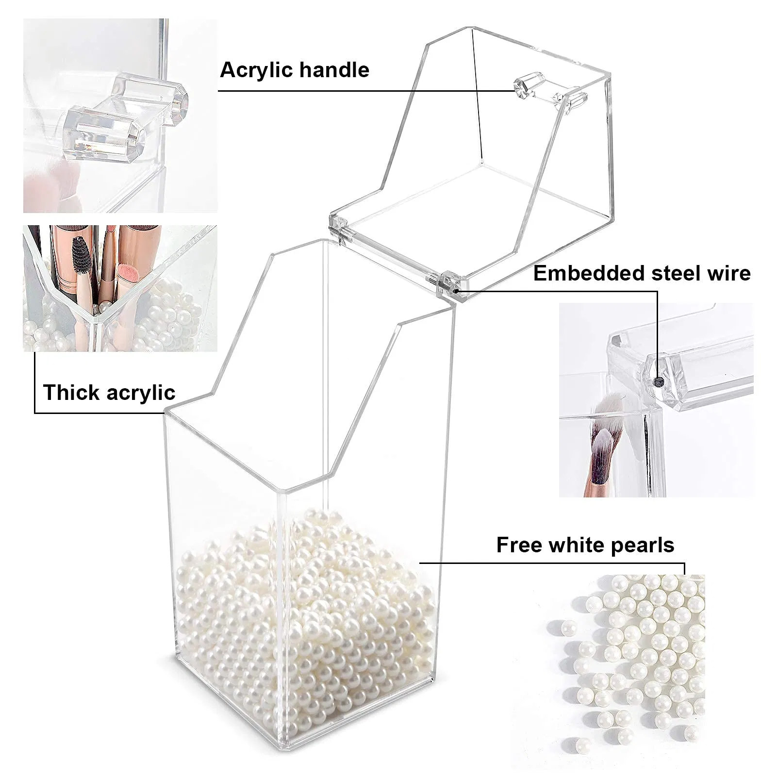 Organizador de Brochas de Maquillaje, Almacenamiento de Brochas de Cosméticos a Prueba de Polvo con Perlas Blancas