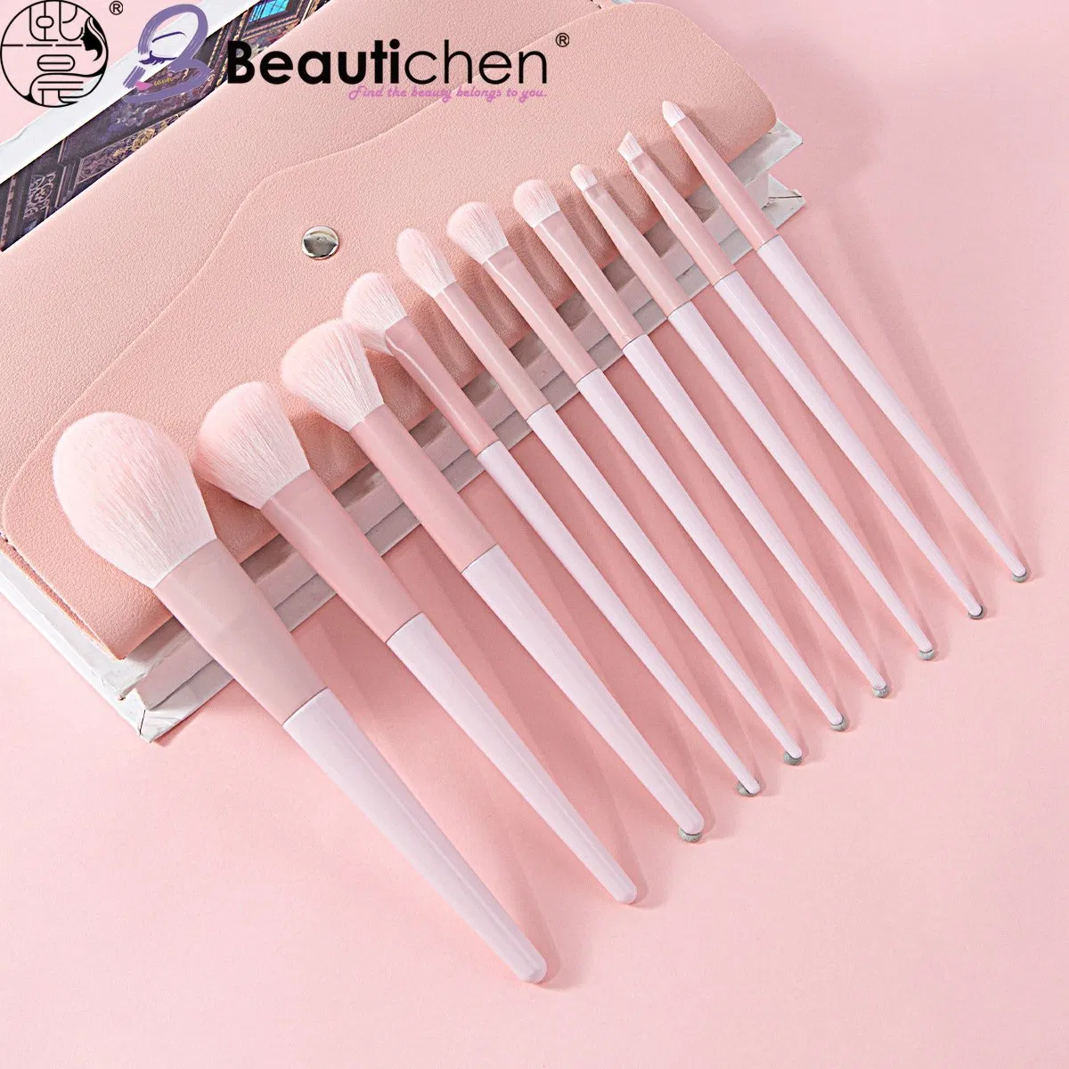 Set de Pinceles de Maquillaje Beautichen 11-Piece en Color Rosa con Bolsa de Viaje – Cerdas Suaves para Base, Rubor, Sombra de Ojos y Más – Diseño Elegante, Perfecto