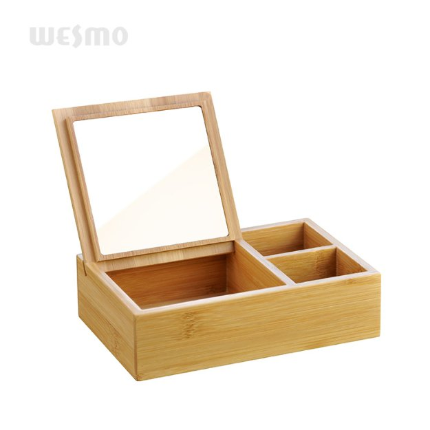 Espejo cosmético de madera de bambú organizador de escritorio