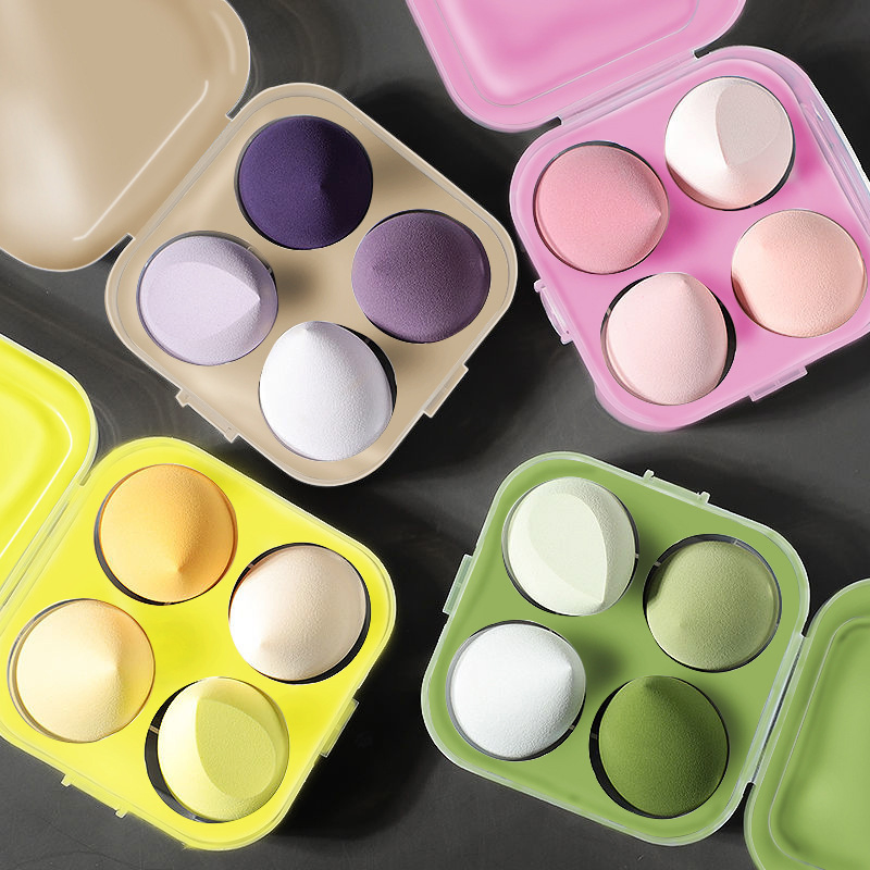 Esponjas de maquillaje de microfibra súper suaves en estuche de silicona plástica colorido para difuminar y eliminar el maquillaje, empaquetado reutilizable
