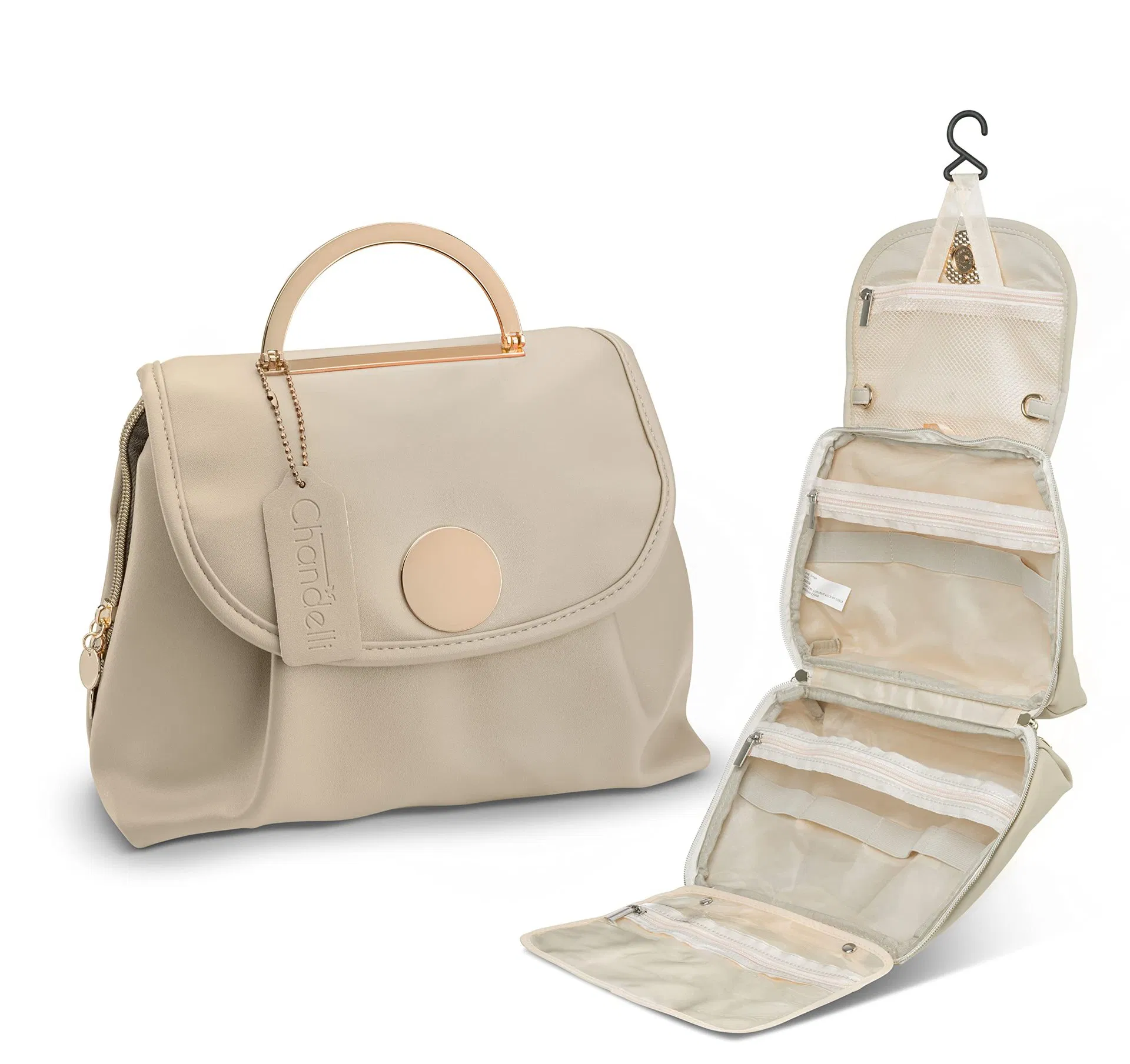 Organizador de Maquillaje Impermeable y Elegante con Gancho de Viaje para un Empaque Fácil