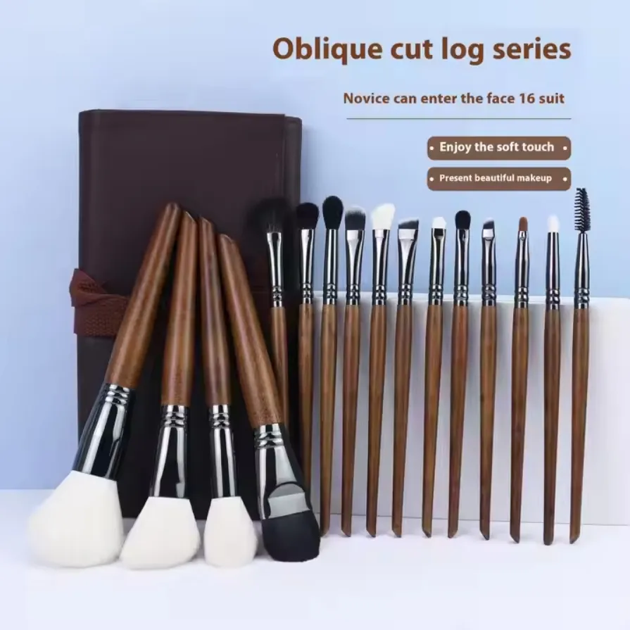 16PCS Juego de brochas de maquillaje de lana fina Light Peak con mango de madera para ojos