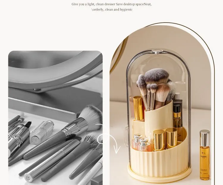 Caja de almacenamiento cosmético a prueba de polvo: gran capacidad, soporte giratorio a prueba de polvo para brochas de maquillaje, ideal como soporte para bolígrafos en el tocador