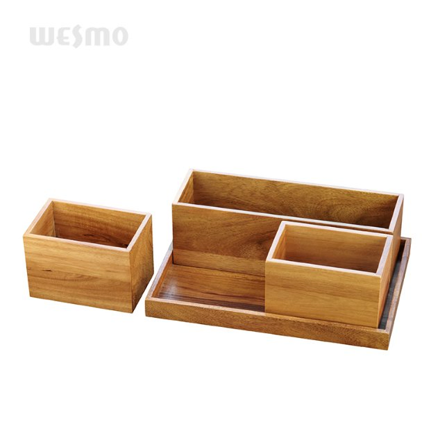 Espejo cosmético de madera de bambú organizador de escritorio