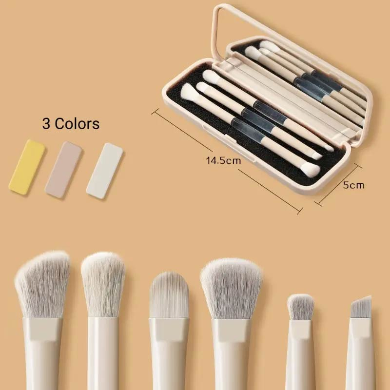 Herramienta de Maquillaje Portátil Espejo Plegable 3 Juego de Brochas de Maquillaje de Doble Cabeza Brocha Detalle para Ojos Brocha para Labios Brocha para Teñir Halo Brocha para Sombra de Ojos