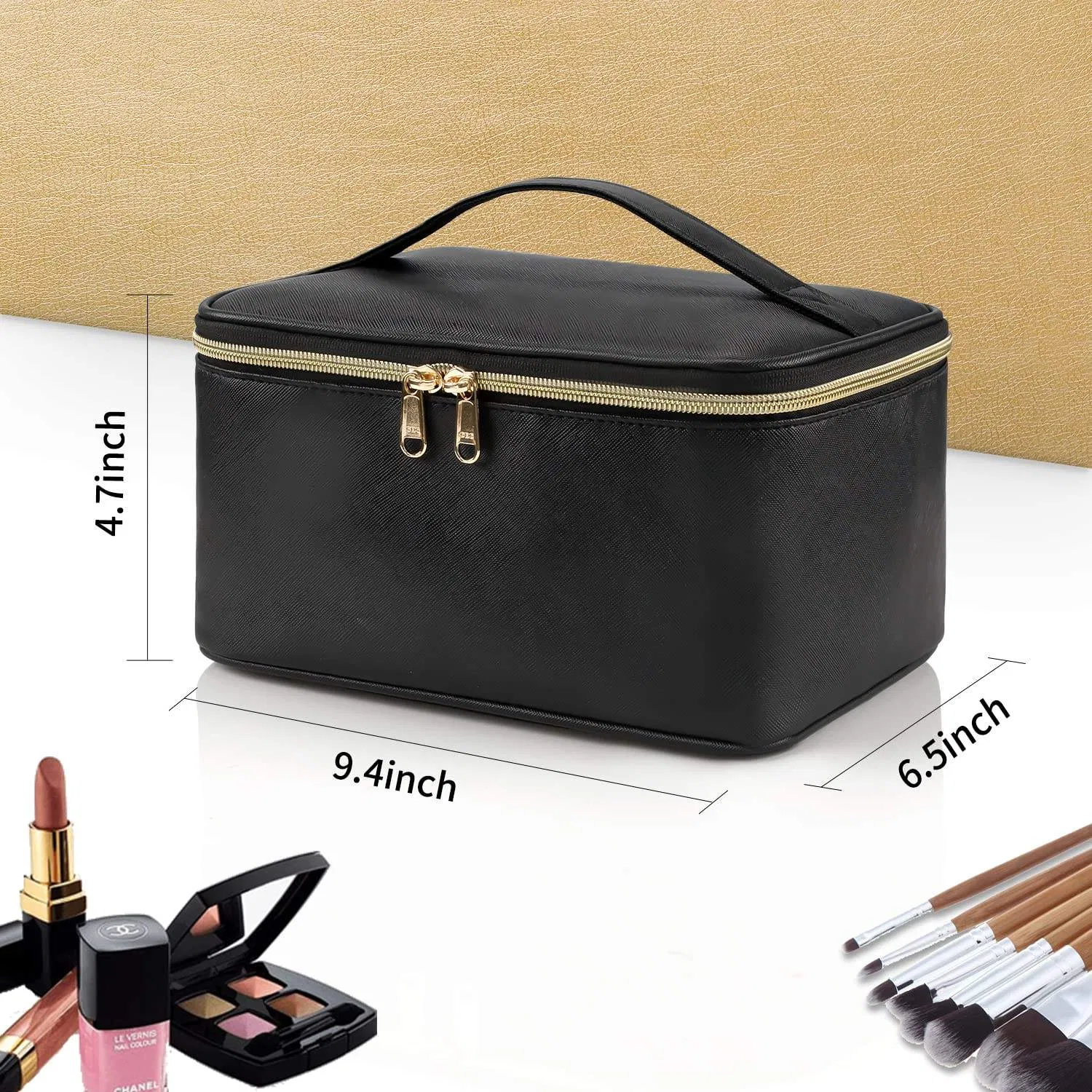 Bolsa de maquillaje de viaje de nylon bordada con cremallera y organizador de cosméticos