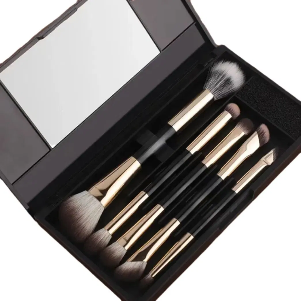 Pincel de maquillaje multifuncional para ojos y rostro con mango negro
