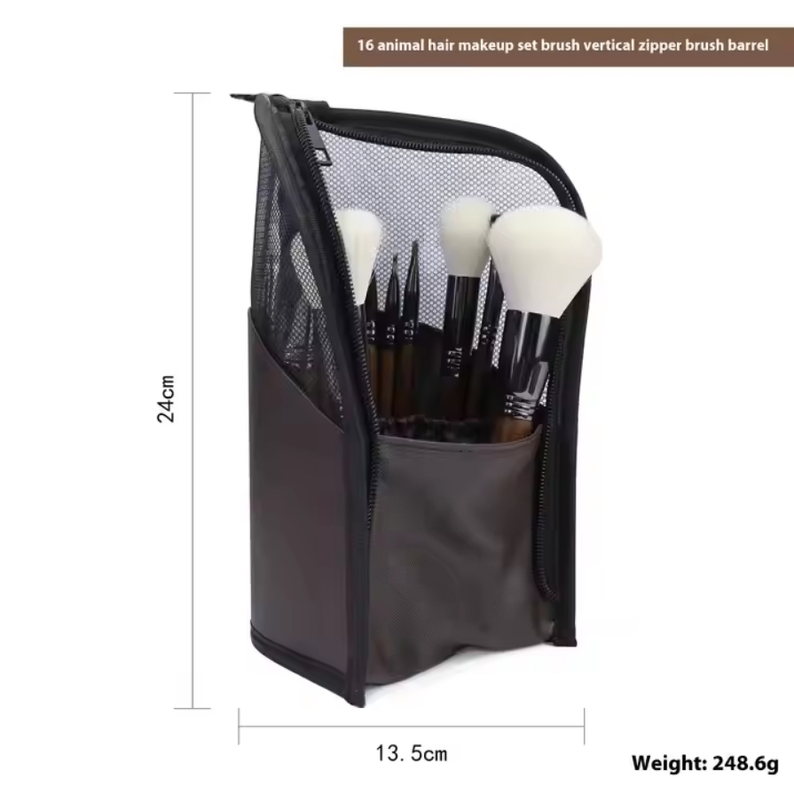 16PCS Juego de brochas de maquillaje de lana fina Light Peak con mango de madera para ojos
