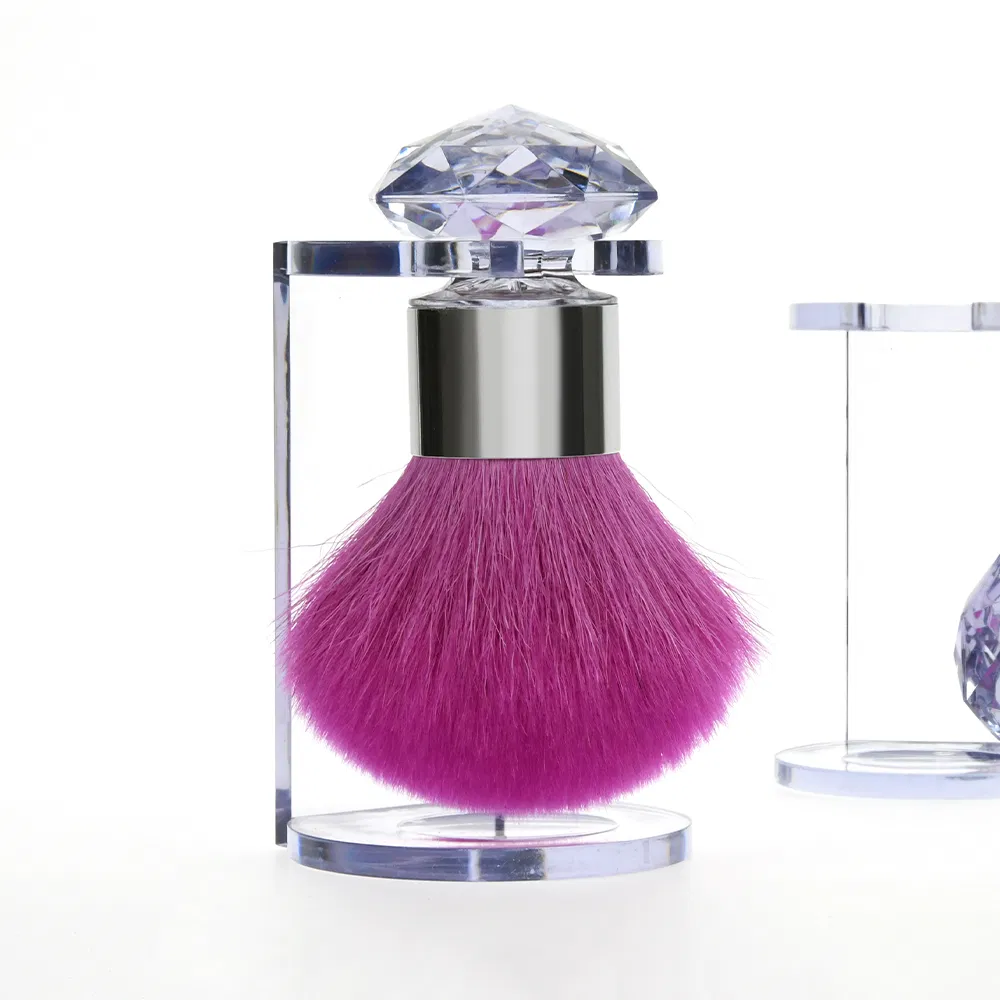 Brocha de Polvo Suelto Kabuki de la Fundación Crystal al por mayor, Brocha de Maquillaje Facial para Rubor con Soporte