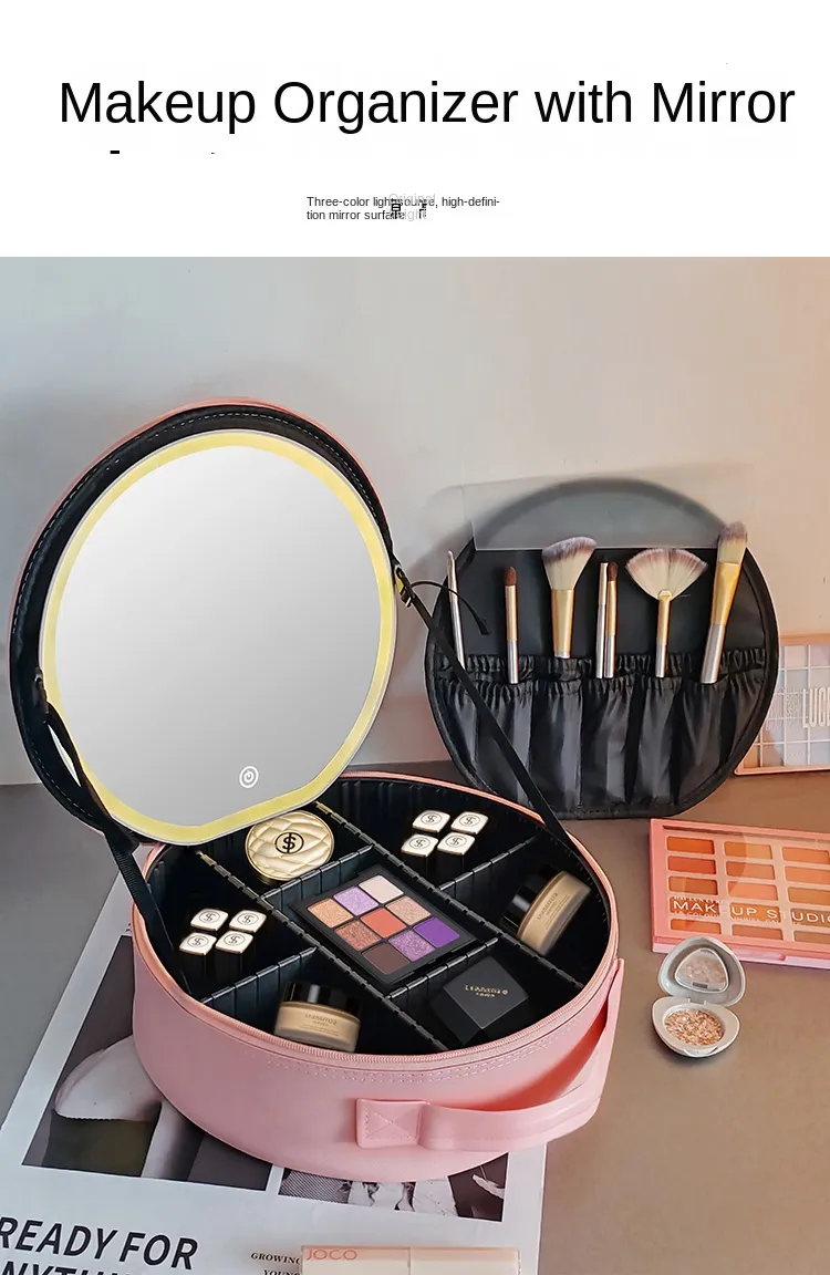 Estuche de almacenamiento para espejo LED redondo portátil de viaje