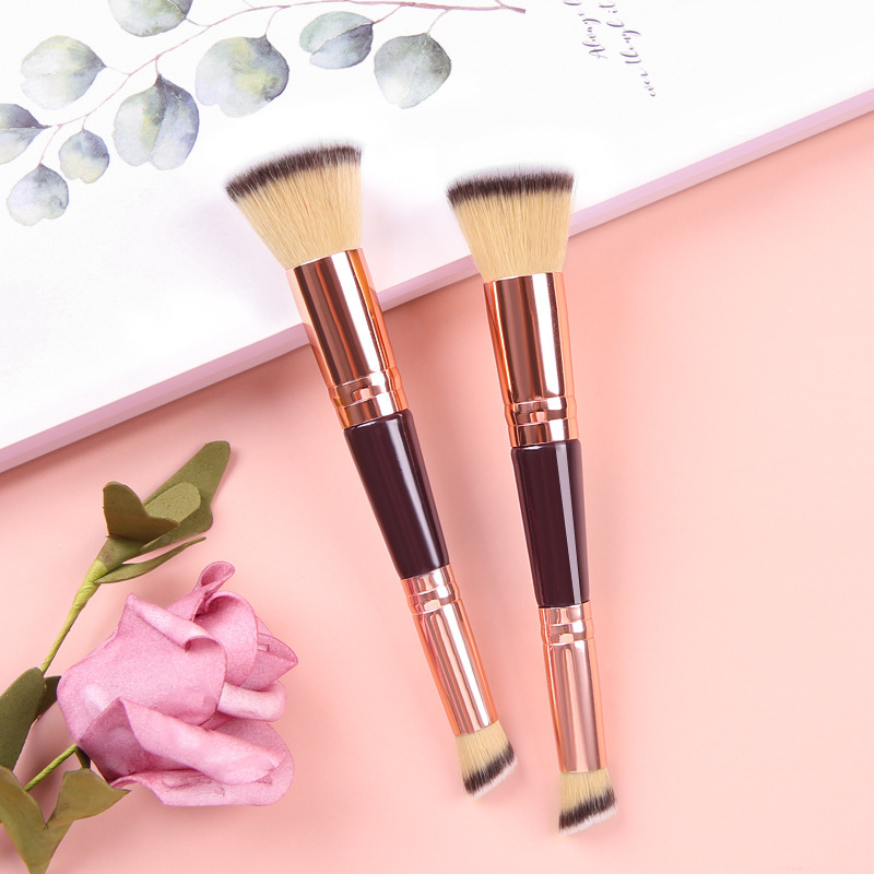 Brocha de Fundación de Doble Cabeza Brocha Plana para Crema BB Maquillaje Líquido