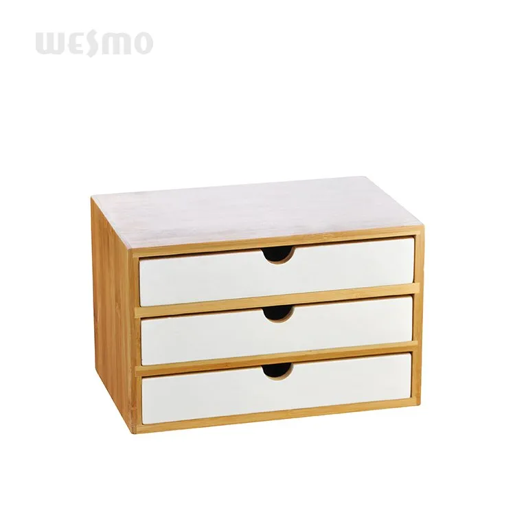 Espejo cosmético de madera de bambú organizador de escritorio