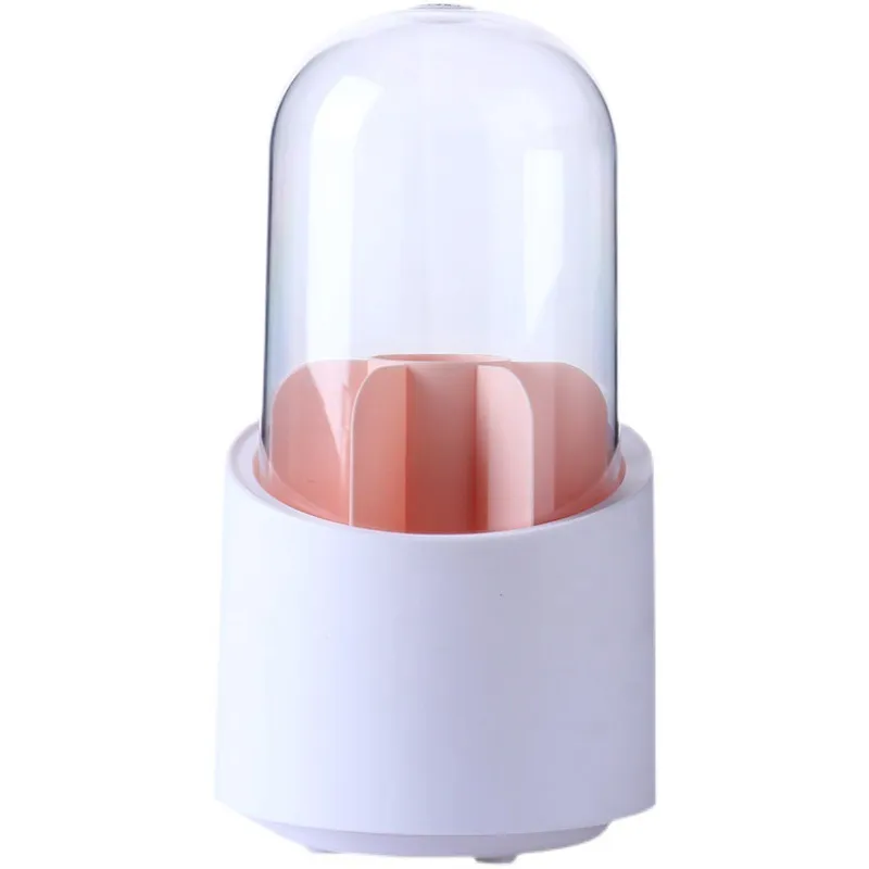 Organizador giratorio a prueba de polvo para brochas de maquillaje con compartimento para lápices