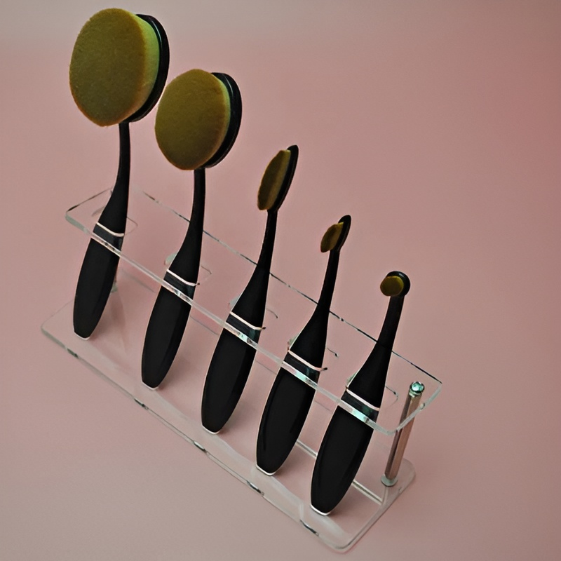 Conjunto de brochas de maquillaje multifuncionales profesionales con soporte de plexiglás para estudio de belleza