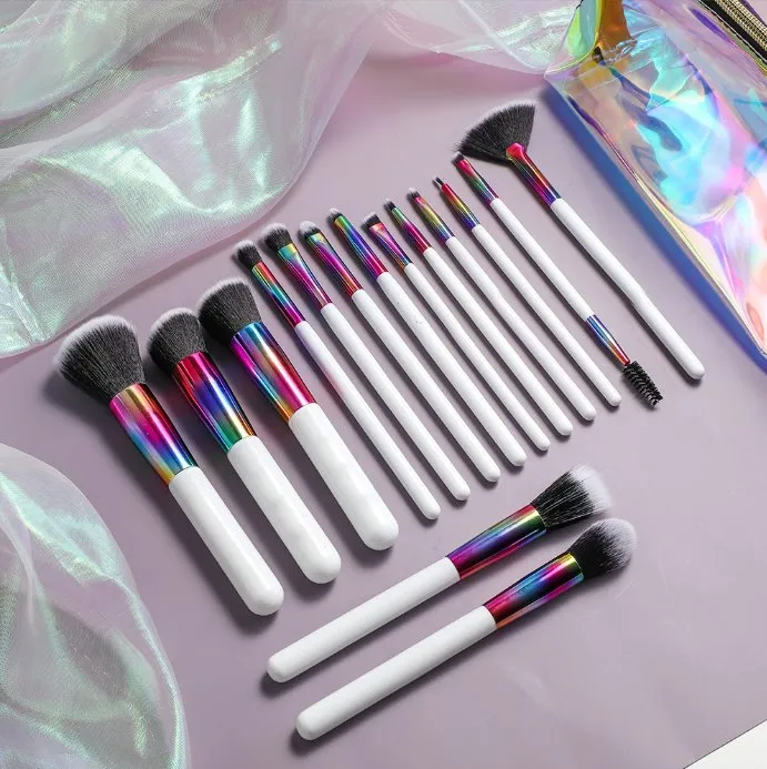 Conjunto de Brochas de Maquillaje de Lujo Blanco 15PCS Brochas de Maquillaje de Pelo Natural para Polvo Facial Marca Privada