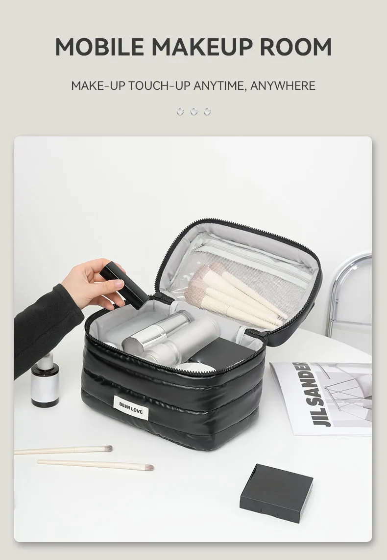 Estuche de Maquillaje de Mano con Gran Capacidad Bolsa de Cosméticos Portátil para Labiales y Cuidado de la Piel Cierre de Cremallera Fashionable