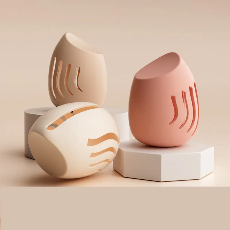 Conjunto de herramientas de belleza al por mayor para viajar, esponja de maquillaje de silicona permeable al aire, caja de almacenamiento para cosméticos