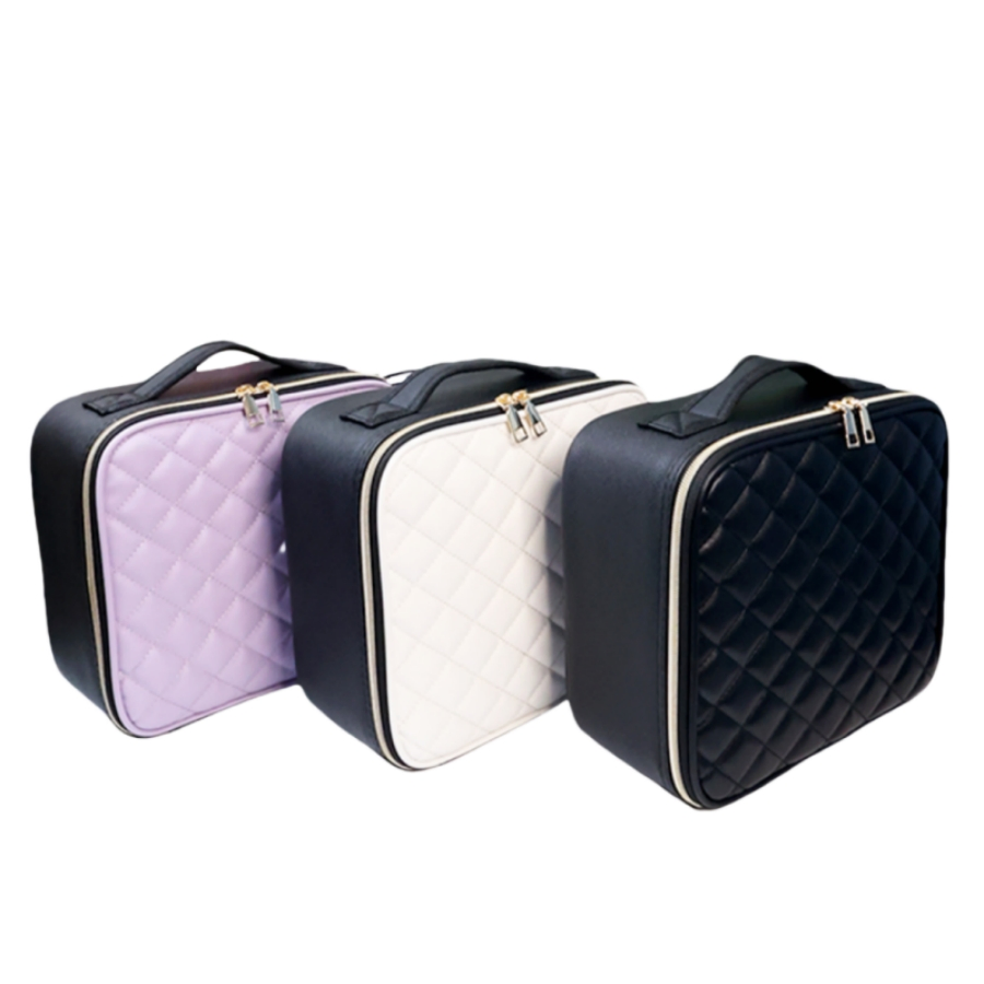 Caja de cosméticos para maquillaje de moda femenina de uso doméstico con cepillos, maleta de viaje con espejo de luz LED