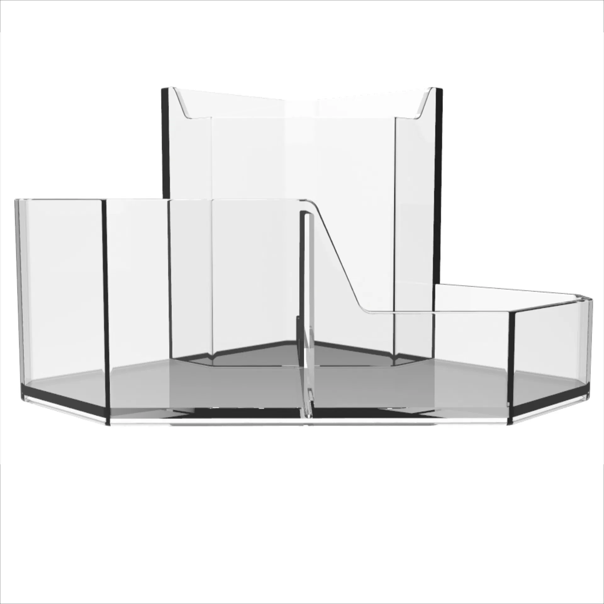 Fácil de instalar caja de almacenamiento para brochas de maquillaje de acrílico con tres compartimentos